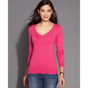 Tommy Hilfiger Hot Pink V Neck Cotton Sweater